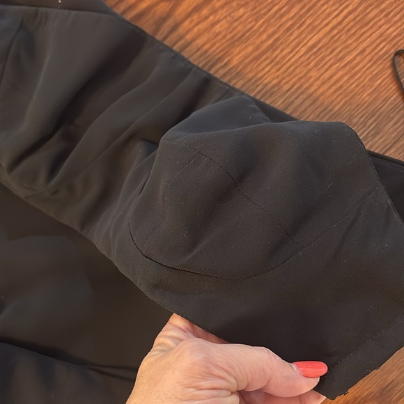 Evening formal long halter dress black open back crape lined mock satin ruffle 4 - Picture 10 of 15